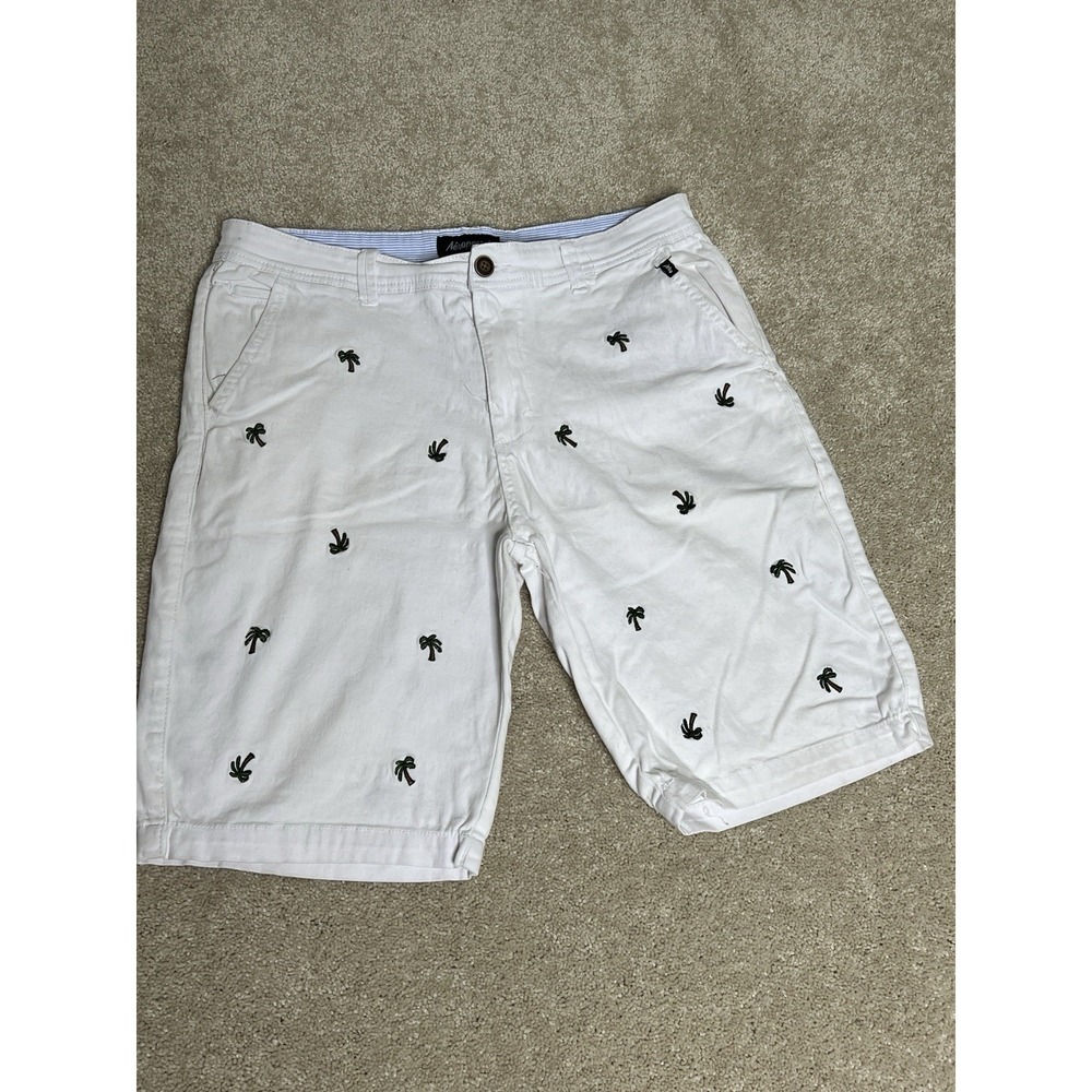 Aeropostale Men White Palm Tree Embroidered Chino Shorts Size 34 Tropical Summer